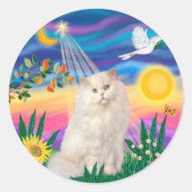 White Persian Cat - Twlight Round Stickers