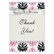 white pink and black chic damask greeting card