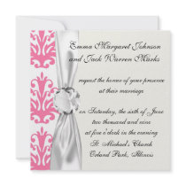 white pink and black chic damask personalized invitations