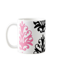 white pink and black chic damask coffee mugs