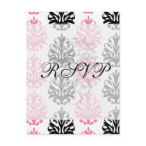white pink and black chic damask post cards