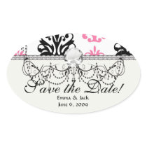 white pink and black chic damask stickers
