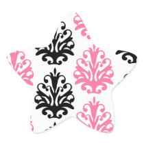 white pink and black chic damask sticker