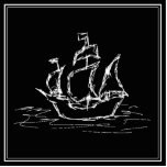 White Pirate Ship Drawing on Black. Custom photo sculptures