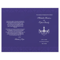 White & Plum Chandalier wedding program half fold