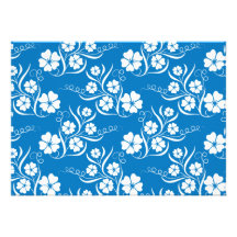 White Plumeria on Blue Pattern Personalised Announcements