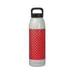 White polka dot on red background water bottle