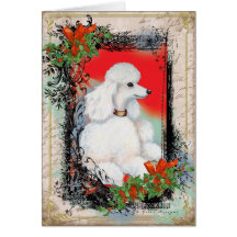 White Poodle Christmas Vintage Style Print Card