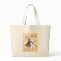 White Poodle Eiffel Tower Vintage Style Print Canvas Bags