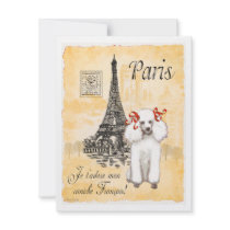 White Poodle Eiffel Tower Vintage Style Print