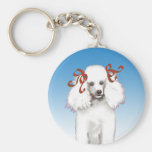 White Poodle in Red Bows Keychains