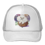White Poodle Puppy in Basket Trucker Hats
