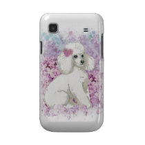 White Poodle Puppy in Lilacs Portrait