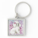White Poodle Puppy Lilacs Art Design keychains