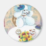 White Poodle Tea Party Fridge Magnet