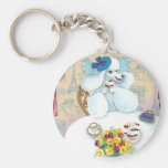 White Poodle Tea Party with Cupcakes Key Chains