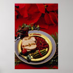 White Pork slices, cranberries and asparagus flowe Poster