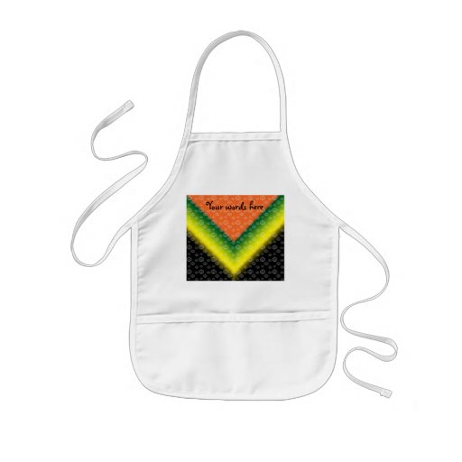 White pumpkin pattern on orange black green yellow apron