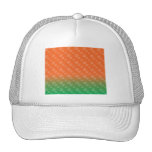 White pumpkin pattern on orange green fade trucker hat
