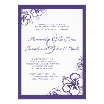 White & Purple Hibiscus Flowers Custom Wedding Custom Invite