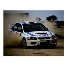 White Rally Car Post Cards