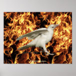 White Raven & Flames Art Poster