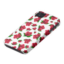 White & Red Rose Pattern Case-Mate iPhone 4 Case