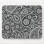 White Retro Paisley Pattern Design On Black Mousepad