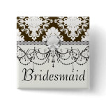 white romantic damask on dark brown buttons