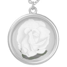 White Rose Grey Green Leaf  Necklace