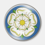 White Rose of Yorkshire Flag 6 Cm Round Magnet