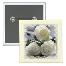 White Roses and lace Wedding badges Pinback Buttons