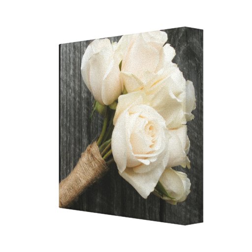 White Roses & Barnwood Wrapped Canvas Stretched Canvas Print