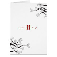 White Sakura Cherry Blossoms Wedding Thank You Card