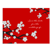 White Sakuras Save The Date Wedding Postcard