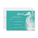 White seahorse light sea green summer wedding RSVP invitations