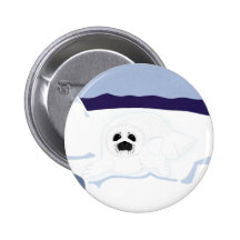 White Seal Pup on Iceberg Cartoon Art Buttons