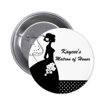 White Silhouette Bride Matron of Honour Button