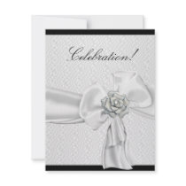 White Silver Rose Metal Jewel Ribbon Event Black Invitations