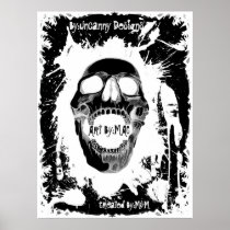 White Skull Splatter Reversed Huge Poster in Black