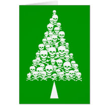 White Skully Xmas Tree Greeting Cards