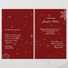 White Snowflakes on Cranberry Wedding Program Flyers