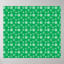 White snowflakes on green print