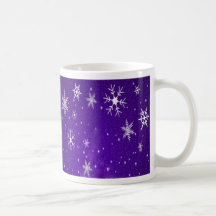 White Snowflakes with Blue-Purple Background Coffee Mug
