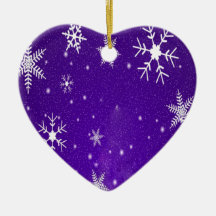 White Snowflakes with Blue-Purple Background Christmas Ornaments