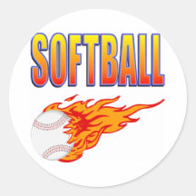 White Softball Flame Ball Round Sticker