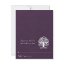 White Swirl Tree on Eggplant Wedding Place Card Personalized Invites