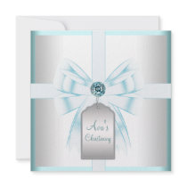 White Teal Blue Baby Baptism Christening