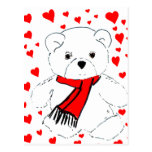 White Teddy Bear and Hearts Post Card