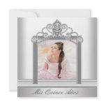White Tiara White Photo Sweet Quinceanera invitations